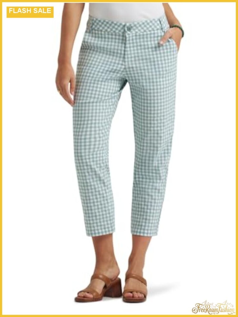 Lee Women's Gingham Stretch Capri Pants 23" Inseam Regular Fit Cropped Mid Rise